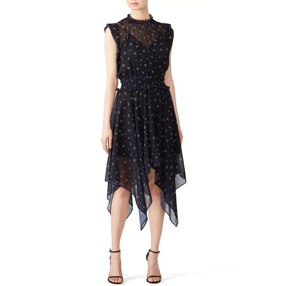 THE KOOPLES Paris Dress Black Floral Sleeveless Handkerchief Hem Mini - Picture 1 of 5